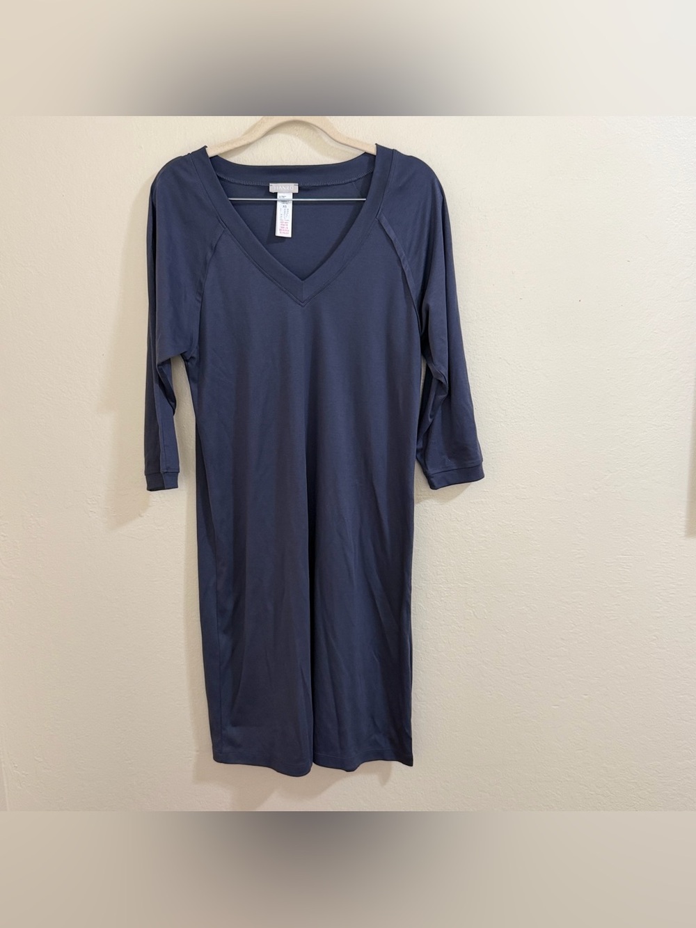 Hanro Pure Essence V-Neck Midi Nightgown Dress Navy Blue XS  Loungewear